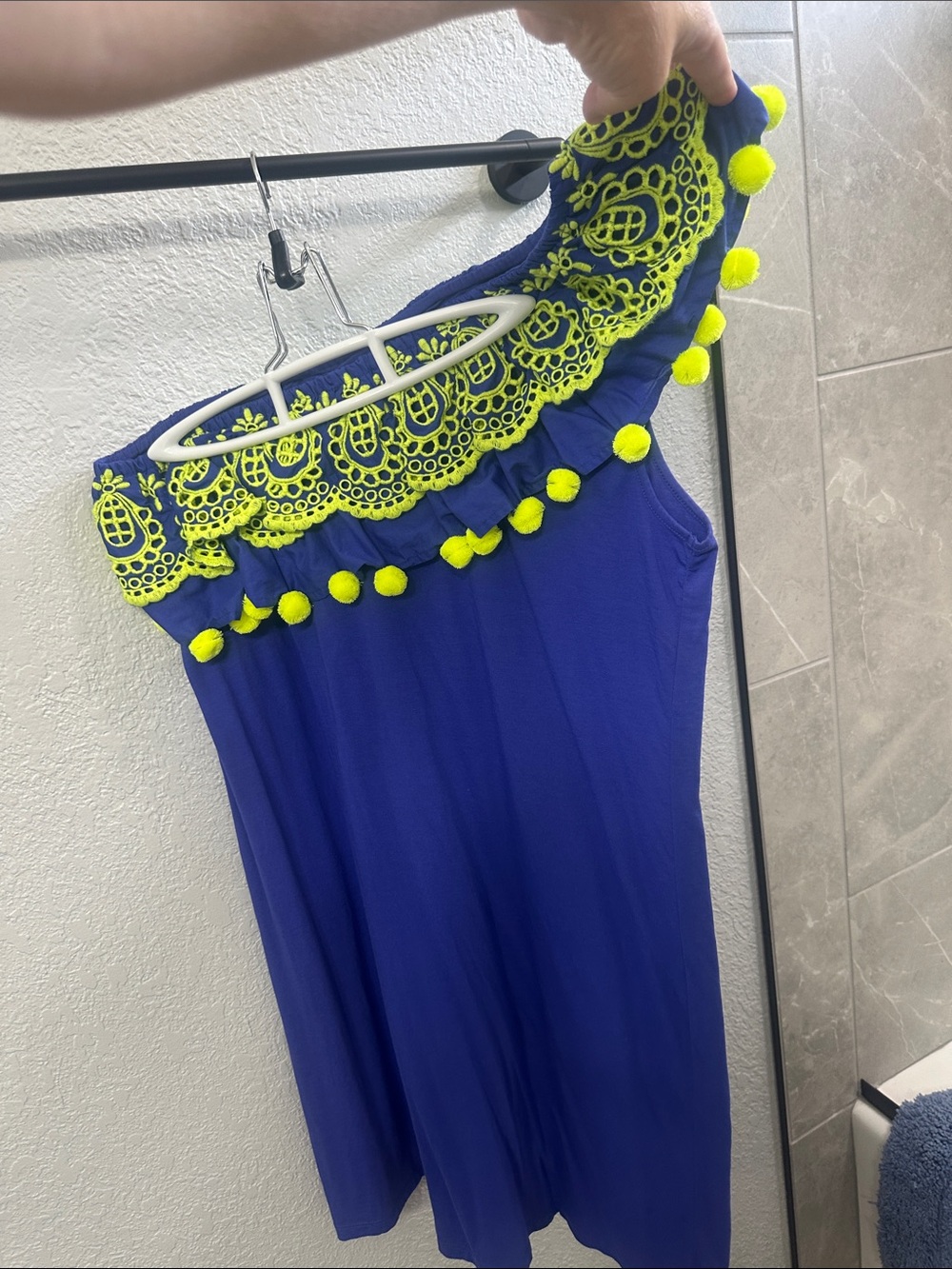 Lilly Pulitzer Royal Blue One-Shoulder Dress with Neon Lime Trim
